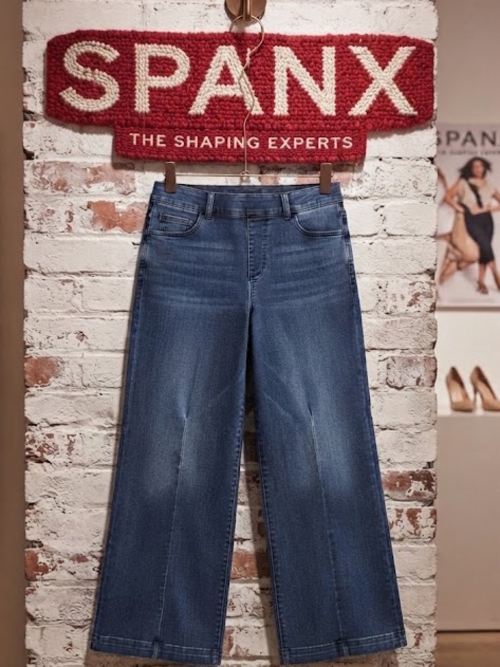 SPANX - Seamed Every Wear Front Wide Leg Jeans Elastic Waist Stretchy Darkblue